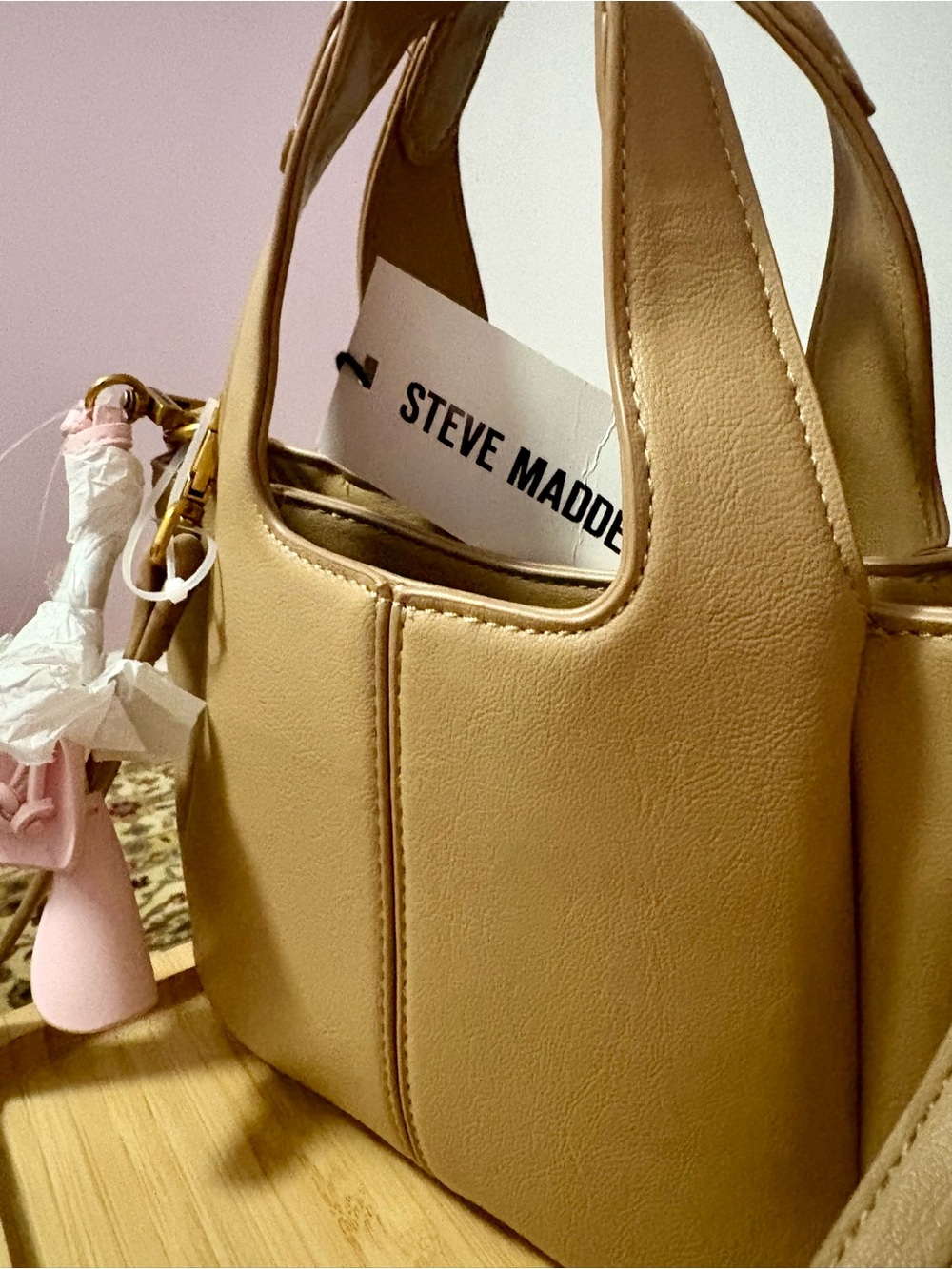Steve Madden Tan Faux-Leather Structured Shoulder Bag